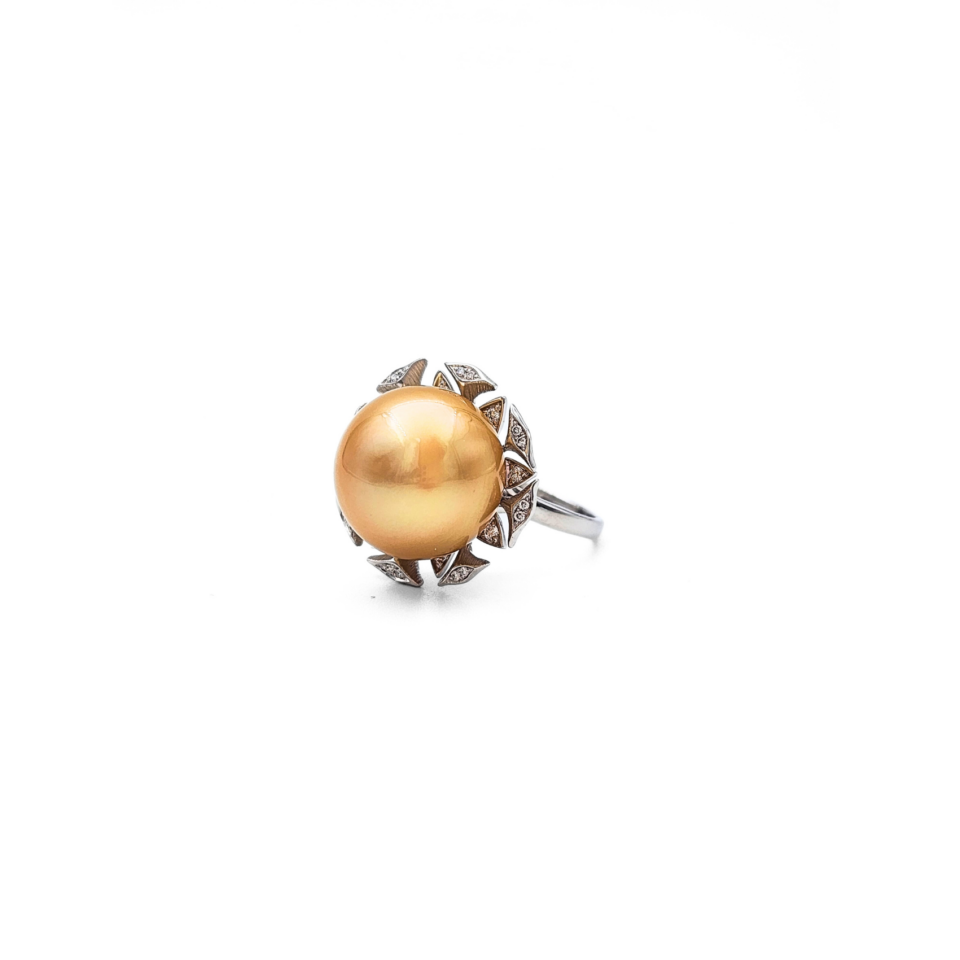 18K White Gold South Sea Golden Pearl Ring