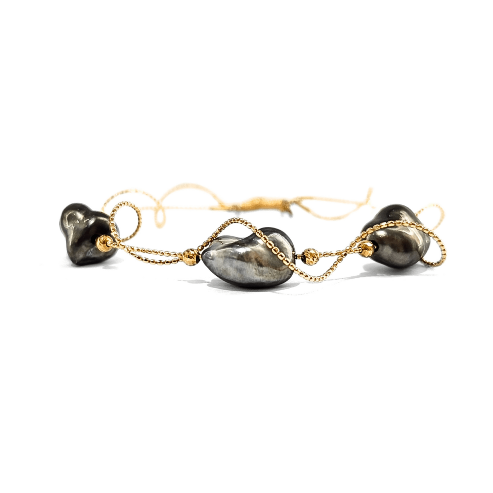 18K Gold Tahitian Black Pearl Bangle