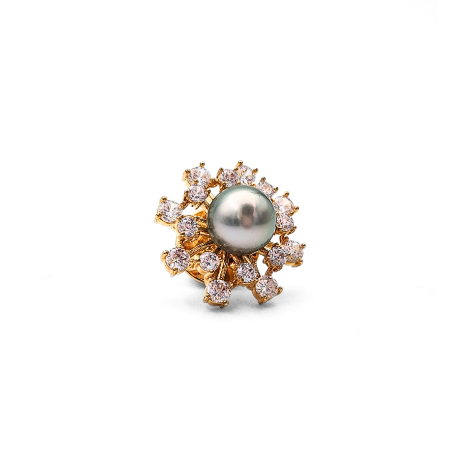 18K Gold Tahitian Black Pearl Brooch