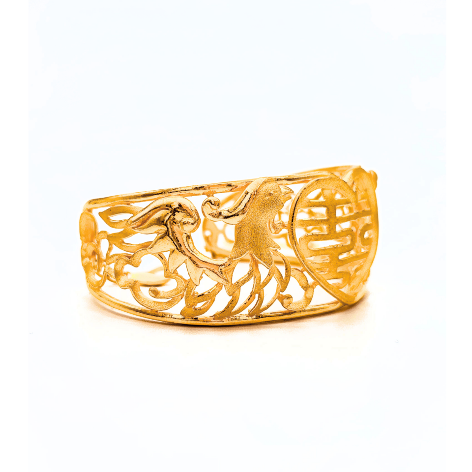 24K Gold Dragon And Pheonix Bangle