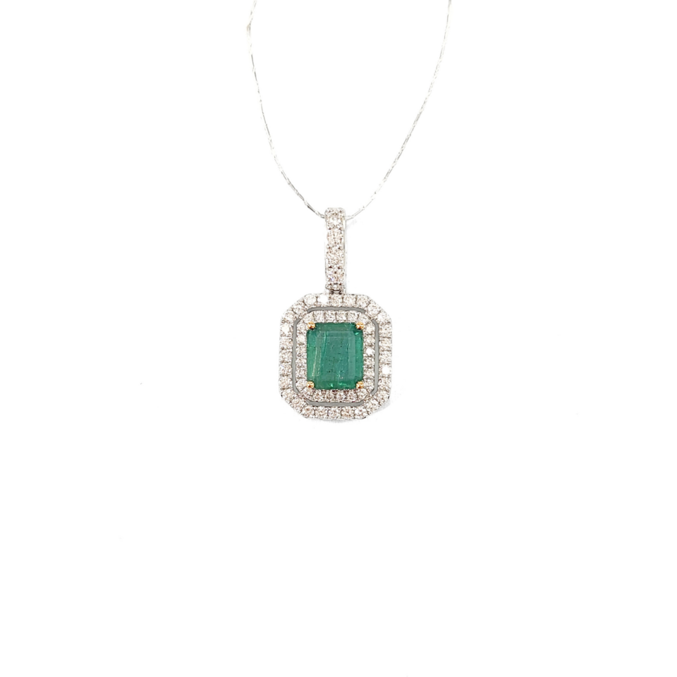 18K White Gold Emerald Pendant