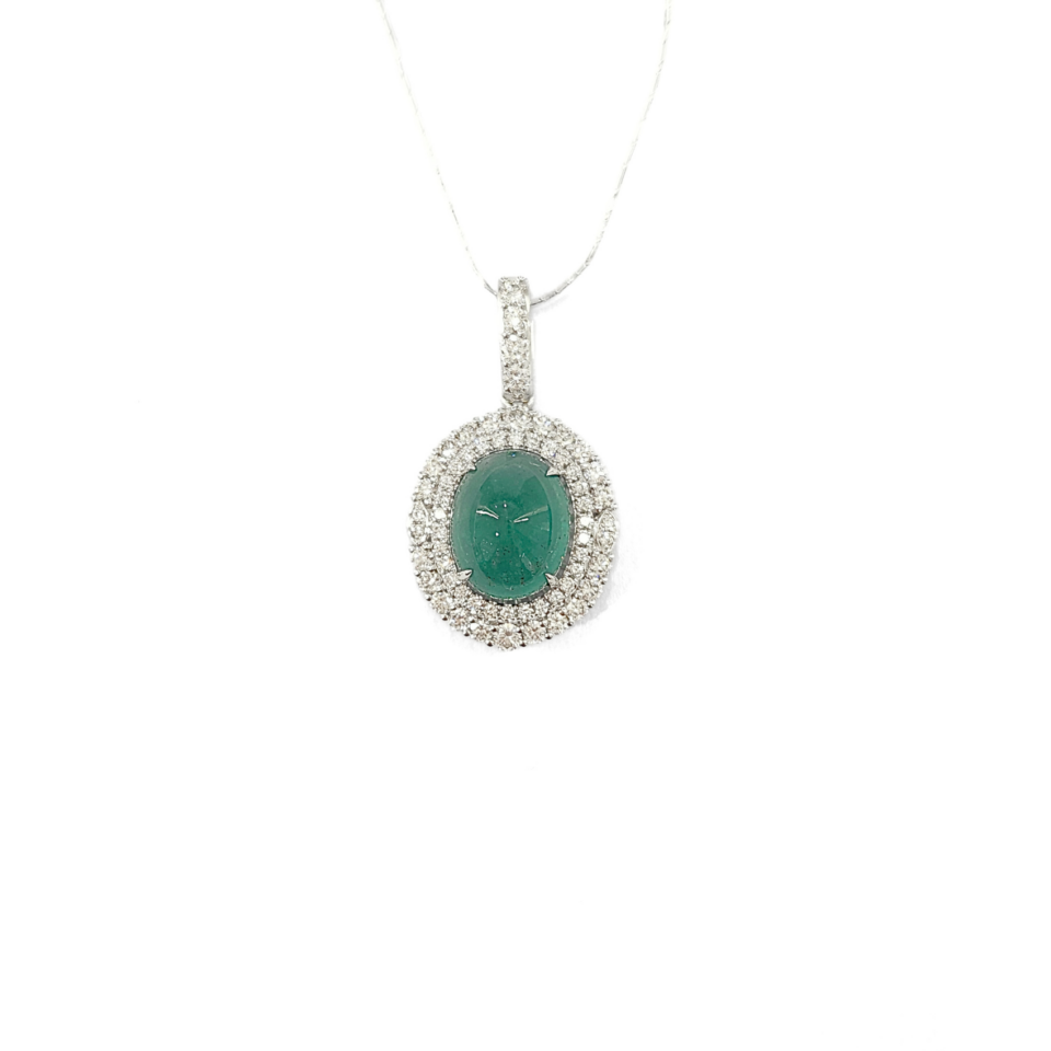 18K White Gold Emerald Pendant